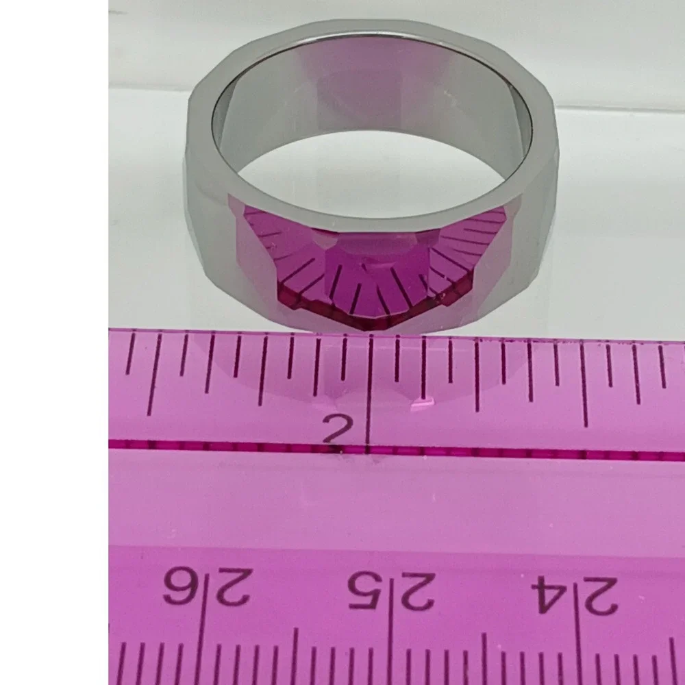 Vintage Tungsten Faceted Geometric Band Ring Silver 8mm Size 9.75 1990s Y2K NOS